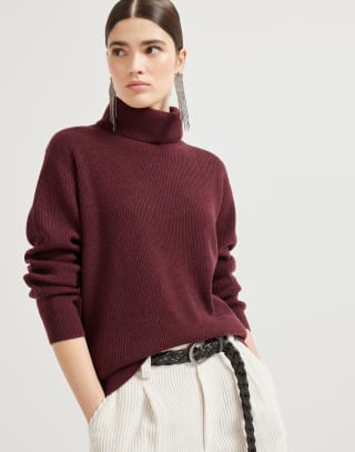 Maglia in cashmere costa inglese Amaranto Donna - Brunello Cucinelli