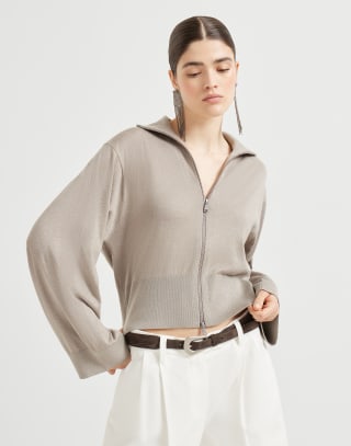 Cashmere and silk cardigan Camel Woman - Brunello Cucinelli