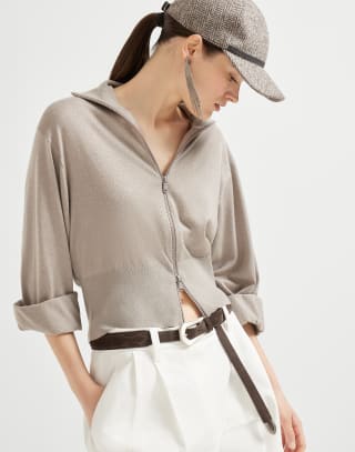 Cashmere and silk cardigan Camel Woman - Brunello Cucinelli