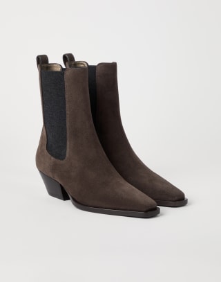 Chelsea boots with monili Pine Cone Brown Woman - Brunello Cucinelli