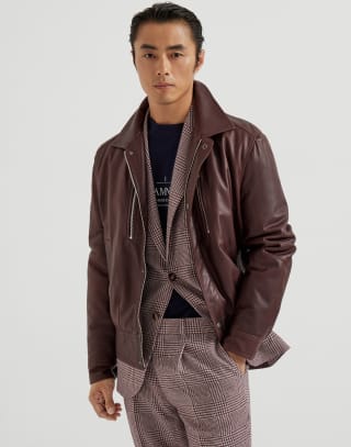 Nappa leather biker jacket Burgundy Man - Brunello Cucinelli