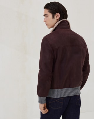 Nubuck shearling aviator jacket Purple Man - Brunello Cucinelli