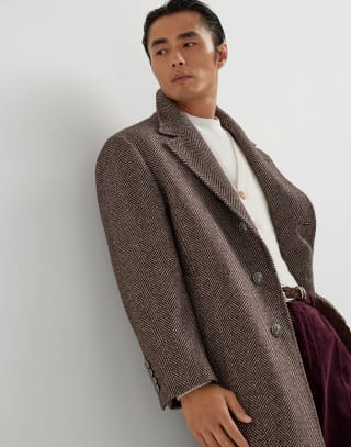 Chevron flannel coat Brown Man - Brunello Cucinelli