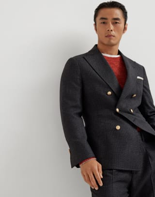 グレンチェック アンコンジャケット アントラサイト メンズ - Brunello Cucinelli
