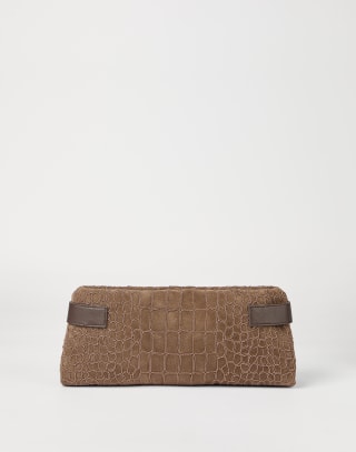 Essence pouch bag with croc embroidery Brown Woman - Brunello Cucinelli