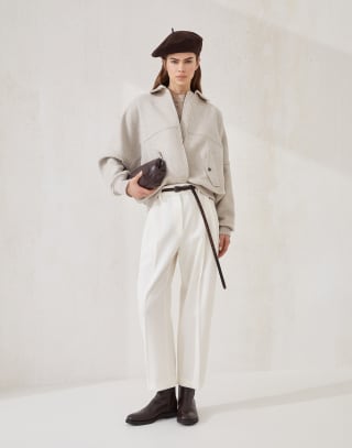 Cashmere and wool cloth bomber jacket Cool Beige Woman - Brunello Cucinelli