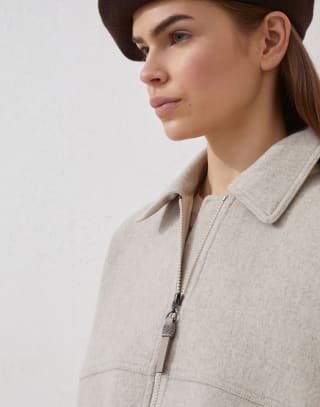 Cashmere and wool cloth bomber jacket Cool Beige Woman - Brunello Cucinelli