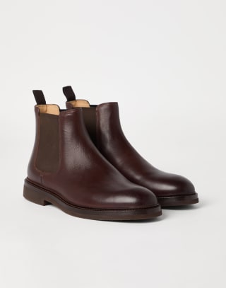 Calfskin Chelsea boots Dark Amber Smoke Man - Brunello Cucinelli
