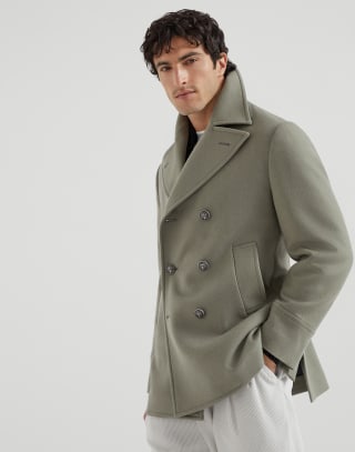 Wool flannel Caban jacket Khaki Man - Brunello Cucinelli
