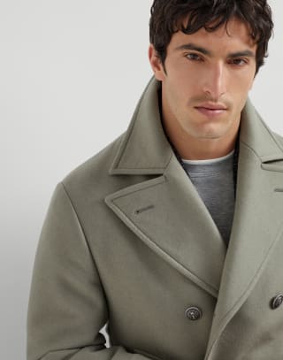 Wool flannel Caban jacket Khaki Man - Brunello Cucinelli