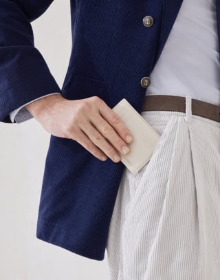 小牛皮卡片夹 象牙色 男款 - Brunello Cucinelli