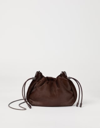 Calf hair Mellow mini bucket bag Brown Woman - Brunello Cucinelli