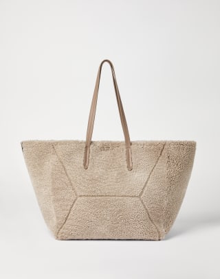 Shearling BC Duo bag Light Brown Woman - Brunello Cucinelli