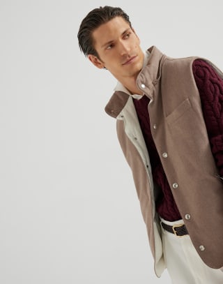 Flannel down vest Hazelnut Man - Brunello Cucinelli