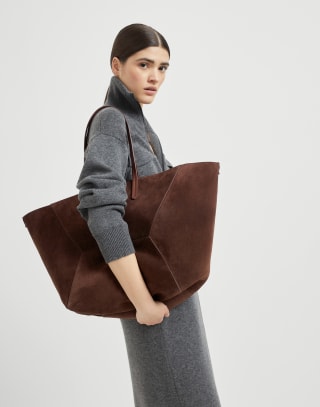 Suede large BC Duo bag Burgundy Woman - Brunello Cucinelli