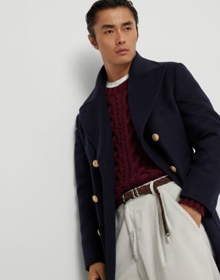 Double cloth coat Navy Blue Man - Brunello Cucinelli
