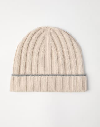 Cashmere rib knit beanie Sand Man - Brunello Cucinelli