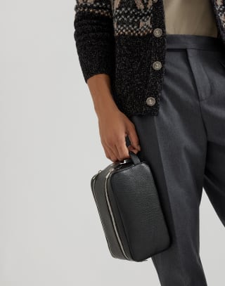 双拉链梳洗包 黑色 男款 - Brunello Cucinelli