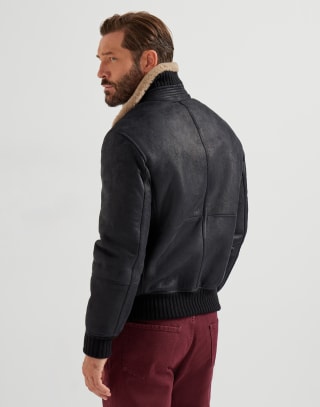 Nubuck shearling bomber jacket Black Man - Brunello Cucinelli