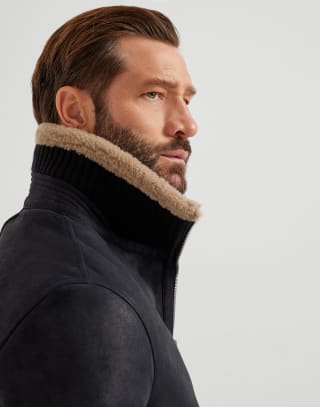 Nubuck shearling bomber jacket Black Man - Brunello Cucinelli