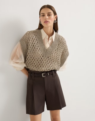 Dazzling Net sweater Warm Beige Woman - Brunello Cucinelli