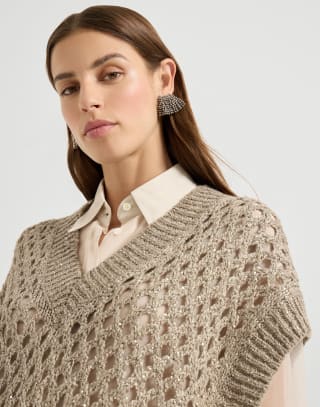 Dazzling Net sweater Warm Beige Woman - Brunello Cucinelli
