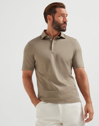 Polo with shirt collar Khaki Man - Brunello Cucinelli