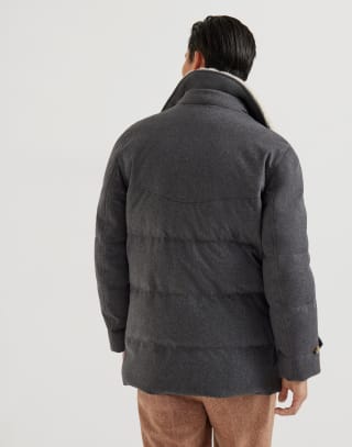 One-and-a-half-breasted down coat Anthracite Man - Brunello Cucinelli