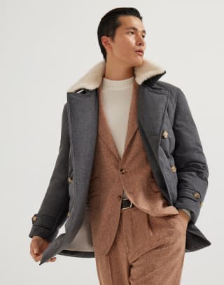 One-and-a-half-breasted down coat Anthracite Man - Brunello Cucinelli