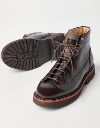 Textured calfskin urban outdoor boots Rust Brown Man - Brunello Cucinelli