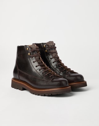 Textured calfskin urban outdoor boots Rust Brown Man - Brunello Cucinelli