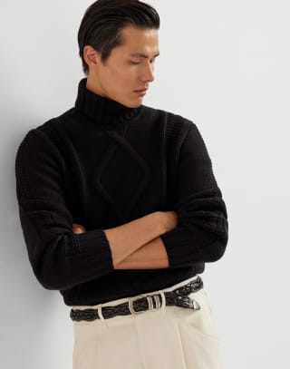 Cashmere Feather yarn sweater Black Man - Brunello Cucinelli