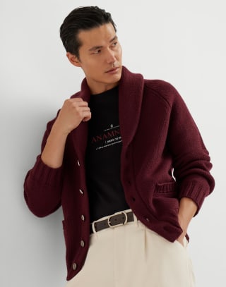 Cashmere Feather yarn cardigan Amaranth Man - Brunello Cucinelli