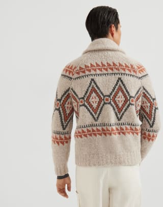 Geometric jacquard cardigan Buff Man - Brunello Cucinelli
