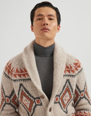 Geometric jacquard cardigan Buff Man - Brunello Cucinelli