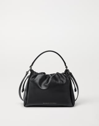 Sac seau Mellow petit modèle cuir Soft Noir Femme - Brunello Cucinelli