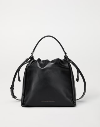 Sac seau Mellow en cuir Soft Noir Femme - Brunello Cucinelli