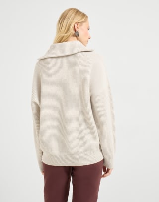 Cashmere English rib sweater Pearl Woman - Brunello Cucinelli