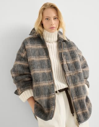 Jacquard check knit outerwear jacket Multicoloured Woman - Brunello Cucinelli