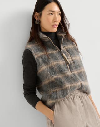 Jacquard check knit vest Multicoloured Woman - Brunello Cucinelli