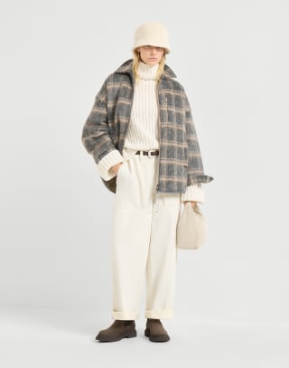 Jacquard check knit outerwear jacket Multicoloured Woman - Brunello Cucinelli