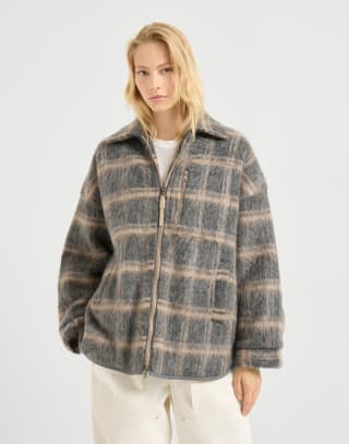 Jacquard check knit outerwear jacket Multicoloured Woman - Brunello Cucinelli