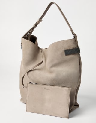 Suede Essence hobo bag Grey Woman - Brunello Cucinelli