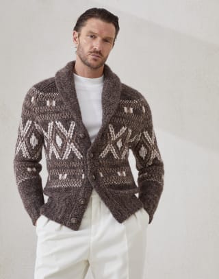 Cardigan with metal buttons Brown Man - Brunello Cucinelli