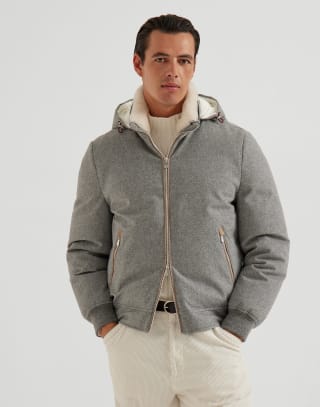 Down jacket with detachable hood Light Grey Man - Brunello Cucinelli