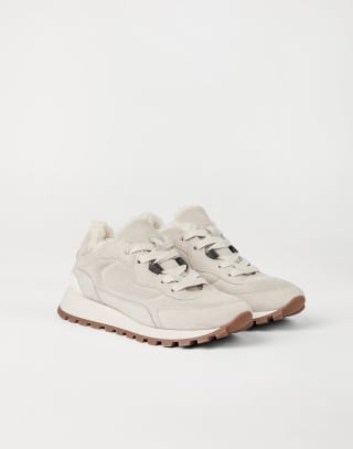 Suede sneakers with monili Light Grey Woman - Brunello Cucinelli