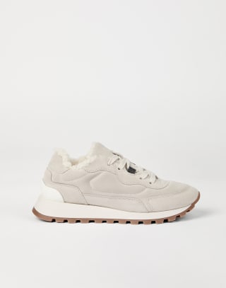 Suede sneakers with monili Light Grey Woman - Brunello Cucinelli