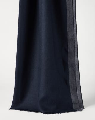 Sciarpa in cashmere e seta con riga Blu Navy Uomo - Brunello Cucinelli
