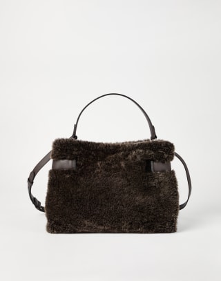 Shearling Essence top-handle bag Rust Brown Woman - Brunello Cucinelli