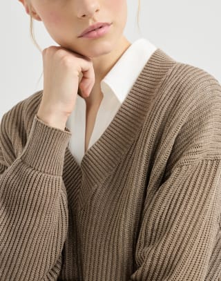 Ribbed net sweater Walnut Woman - Brunello Cucinelli